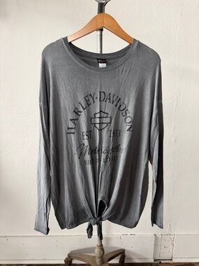 Harley-Davidson Charcoal Gray Long Sleeve Tie-Front Top